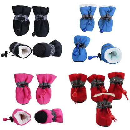 4pcs/set Waterproof Winter Pet Dog Shoes Anti-slip Rain Snow Boots Footwear Thick Warm For Small Cats Puppy Dogs Socks Booties - petguardiansupplies