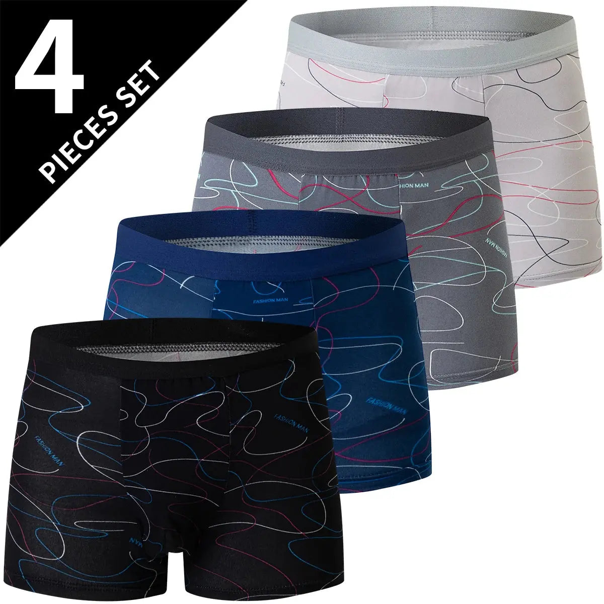 4 Pack Europe and America Size MEN'S FASHION Sexy Boxer Underwear Antibacterial Breathable plus Size Fat MEN'S Shorts Underwear - petguardiansupplies