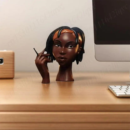 Headscents-Head Incense Burner Black Women Face Incense Holder Handmade Incense Stick Holder Statue for Home Bedroom Office - petguardiansupplies