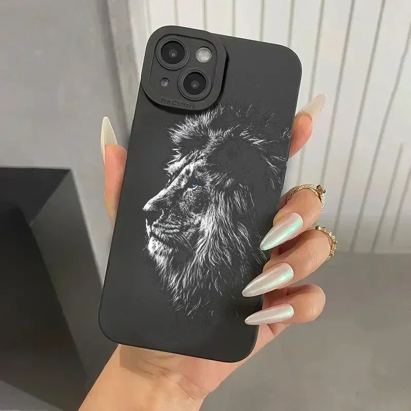 Lion Pattern Phone Case For iPhone - Shockproof Matte Soft Silicone Phone Cover - petguardiansupplies