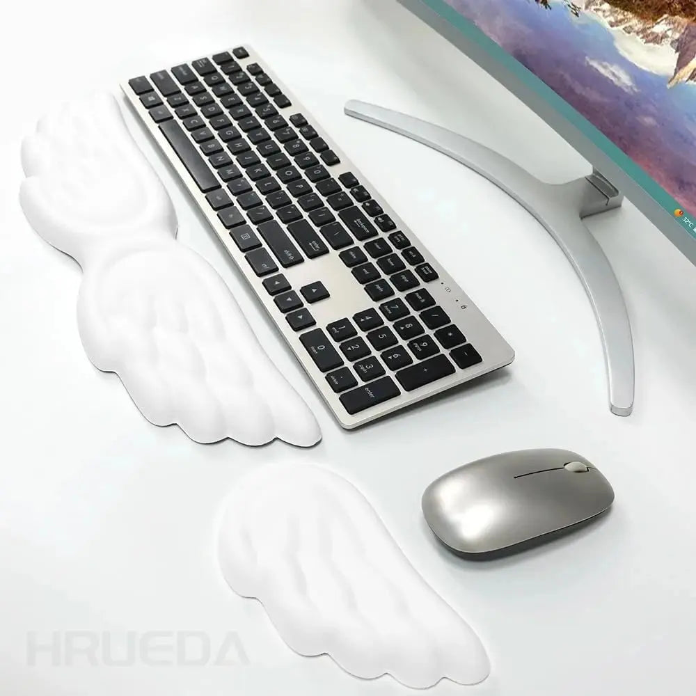 Keyboard Mouse Wrist Rest Angel Wing Memory Foam Mouse Pad Set Wrist Support Ergonomic Non-Slip for Computer Laptop Easy Typing - petguardiansupplies