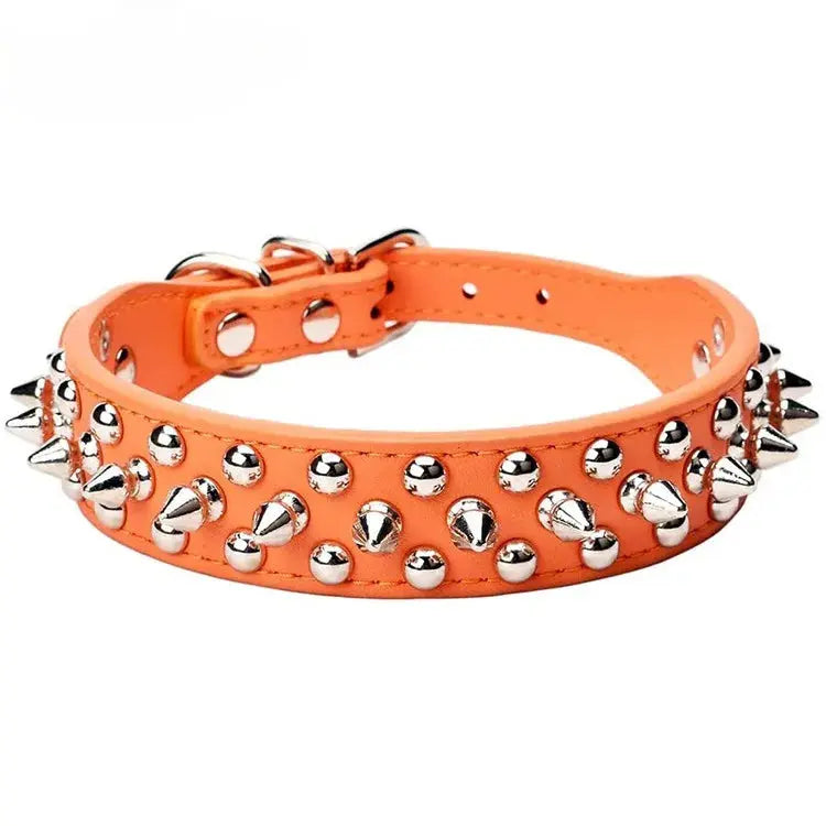 Adjustable Leather Pet Dog collar Neck Strap Supplies PU Leather Punk Rivet Spiked Dog Collar Pet Collars For Small Dog Cat - petguardiansupplies