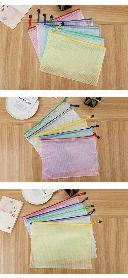 5PCS Stationery Storage Folder File Mesh Zipper Pouch A4 A5 A6 Document Bag Zip File Folders School Office Supplies - petguardiansupplies