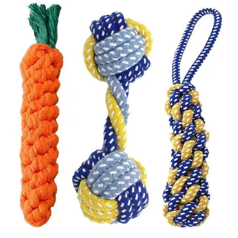 1PC Dog Toy Carrot Knot Rope Ball Cotton Rope Dumbbell Puppy Cleaning Teeth Chew Toy Durable Braided Bite Resistant Pet Supplies - petguardiansupplies