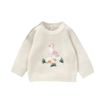 FOCUSNORM 4 Colors Lovely Baby Girls Sweater 0-3Y Cartoon Duck Embroidery Long Sleeve Pullovers Fall Winter Kids Jumpers Tops - petguardiansupplies