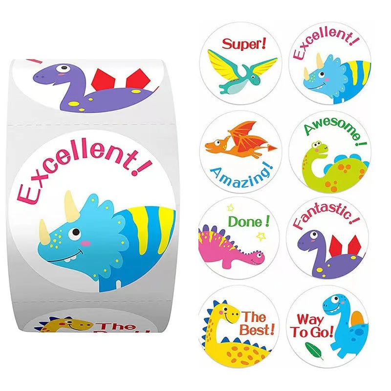 100-500 Pcs 1inch/2.5cm Animal Good Job Cool Stickers Roll for Envelope Praise Reward Student Work Label Stationery Seal Lable - petguardiansupplies