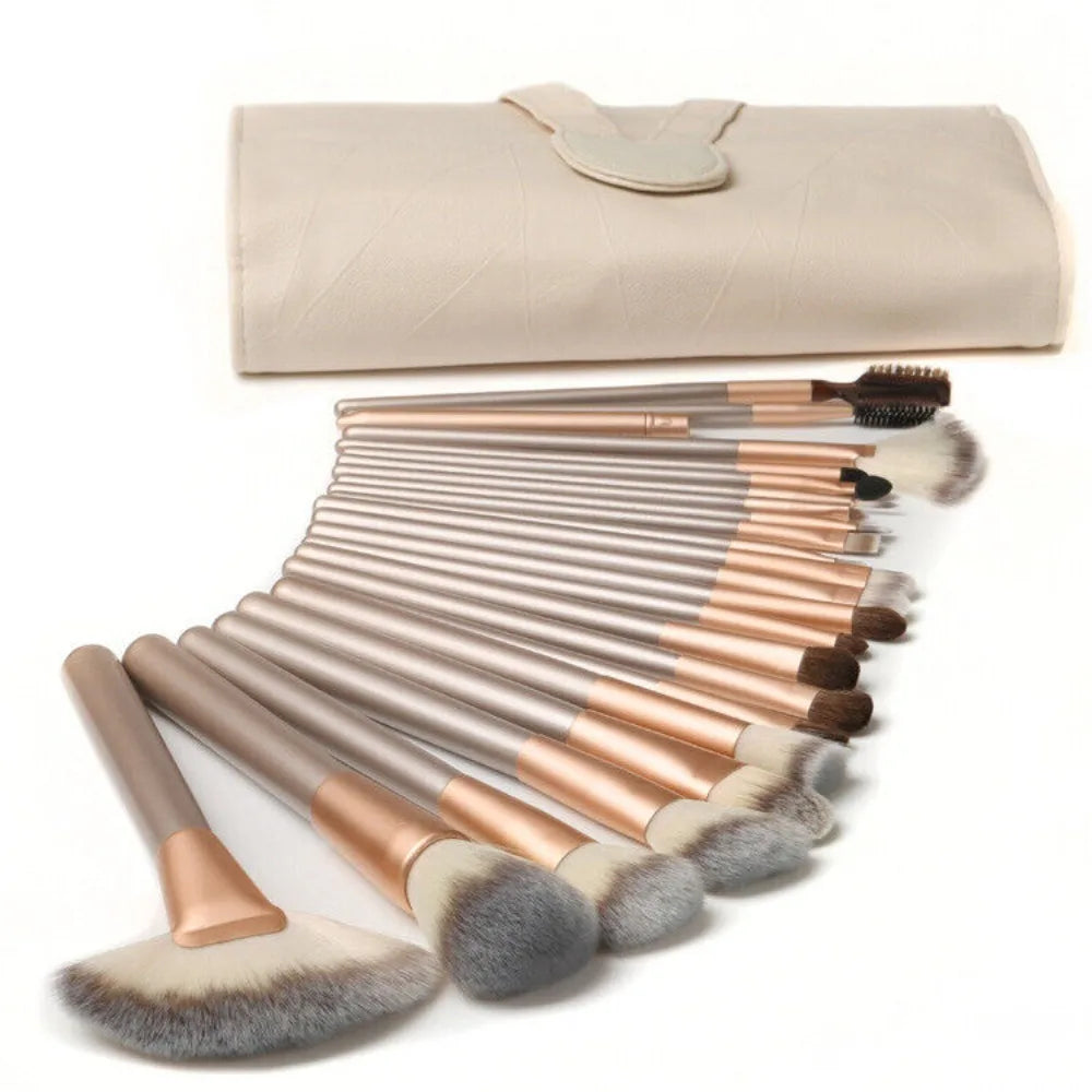 Professional Wooden Makeup Brushes Set with Leather Storage Pouch Short-haired Eyelash Brush for Women - petguardiansupplies