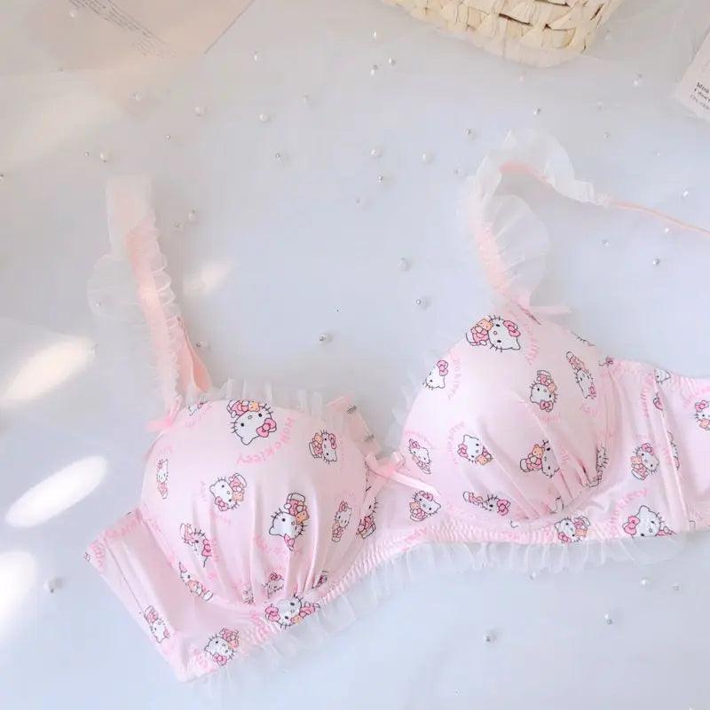 Sanrio Hello Kitty Pants Anime Figure Y2K Sweet Girl Pink Underwear Fashion Kawaii Small Chest Gathering Bra Without Steel Ring - petguardiansupplies