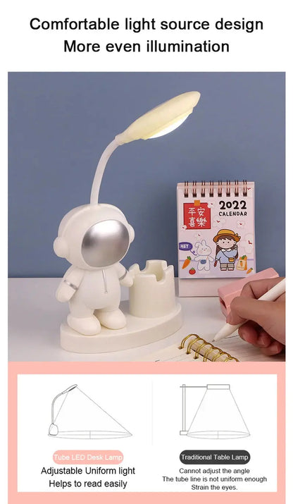 Creative Cute Astronaut Flexible Led Study Desk Lamp with Pencil Sharpener Bedside Color Adjust Table Lamp for Kids Student Room - petguardiansupplies