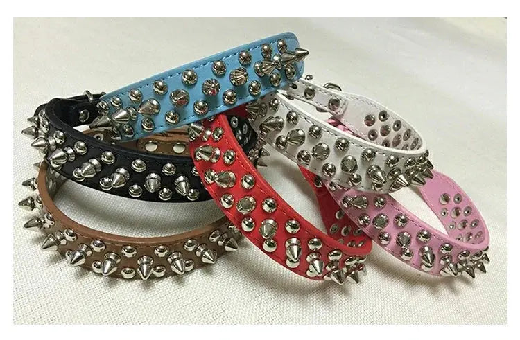 Adjustable Leather Pet Dog collar Neck Strap Supplies PU Leather Punk Rivet Spiked Dog Collar Pet Collars For Small Dog Cat - petguardiansupplies