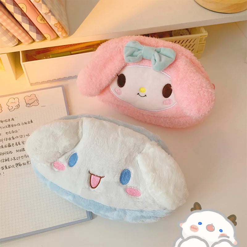 Sanrio Kuromi Melody Cinnamoroll Pencil Pouch Large Capacity Pen Case Cute Plush Cosmetic Bag Girls Student Supplies Stationery - petguardiansupplies