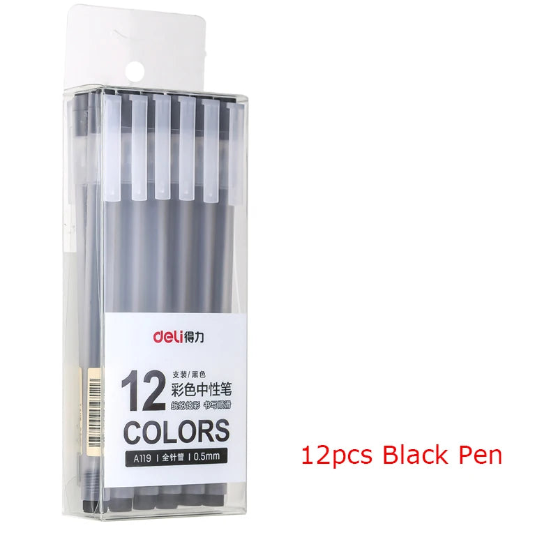 Deli 12Pcs/Set Gel Pen School Pens Set Pen 0.5MM Color Ink Stationery Student SuppliesWater-based Pen Writing Painting Tools - petguardiansupplies