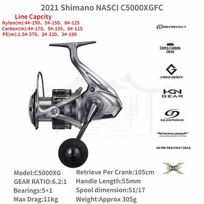 2021 Shimano NASCI FC 500 C2000 2500 2500HG 2500SHG C3000 C3000HG 4000 4000XG C5000XG Spining Fishing Reel Saltwater Fishing - petguardiansupplies