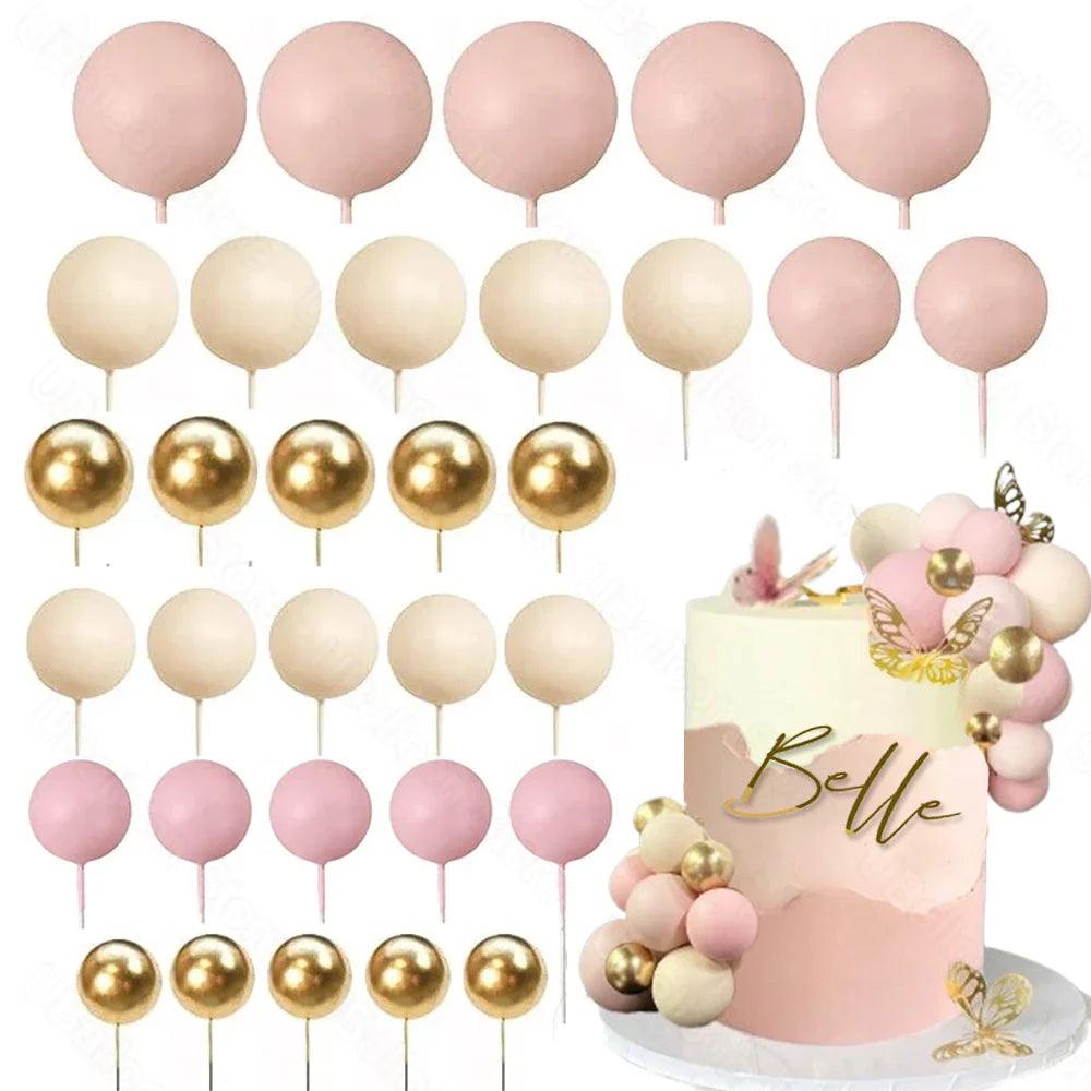 1 Set Pink Balls Cake Decorations 2-4cm Gold Boho Skin Baby Pink Cake Toppers for Birthday Wedding Baby Shower Party Cake Supply - petguardiansupplies