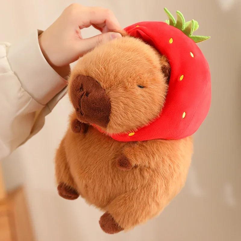 Cute Capybara Plush Toy Kawaii Fluffy Capibara With Turtle Bag Strawberry Cap Stuffed Animals Kids Birthday Gift Home Decoration - petguardiansupplies