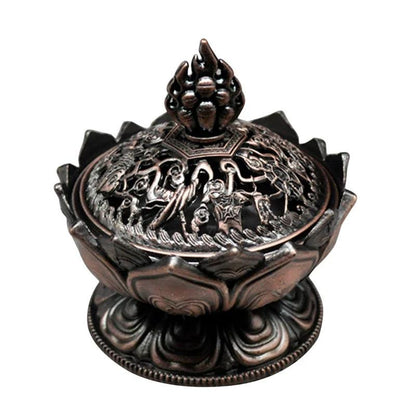 Lotus Flower Incense Burner Buddhism Buddha Holder Brass Mini Sandalwood Censer Incense Metal Craft Home Decoration - petguardiansupplies