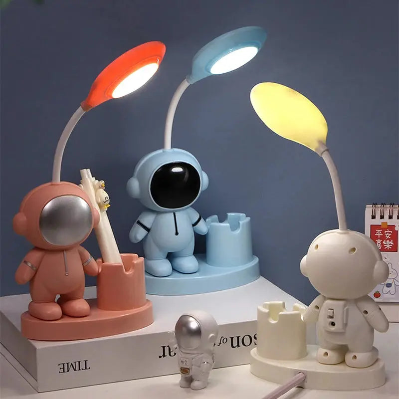 Creative Cute Astronaut Flexible Led Study Desk Lamp with Pencil Sharpener Bedside Color Adjust Table Lamp for Kids Student Room - petguardiansupplies