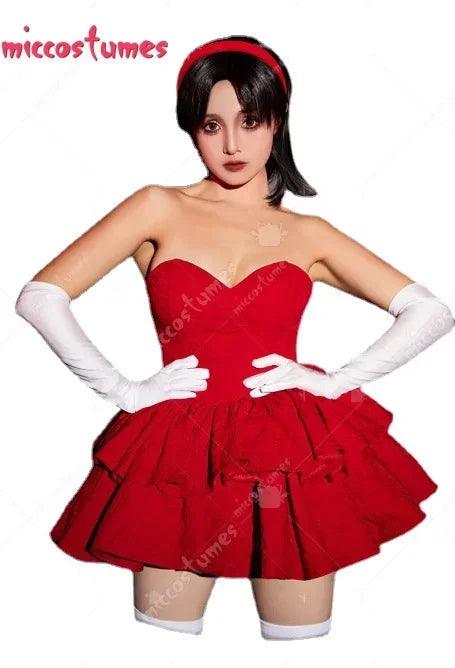 Miccostumes Women Delux Mima Cosplay Costume Dress Red Strapless Tube Dress with Headband with Thigh-High Stockings and Gloves - petguardiansupplies