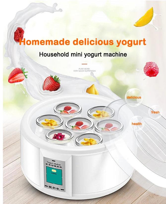 1.5L Electric Yogurt Maker Fermenter Automatic Multifunction Stainless Steel Liner Natto Rice Wine Pickle Machine 7 Yoghurt Cups - petguardiansupplies