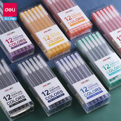 Deli 12Pcs/Set Gel Pen School Pens Set Pen 0.5MM Color Ink Stationery Student SuppliesWater-based Pen Writing Painting Tools - petguardiansupplies