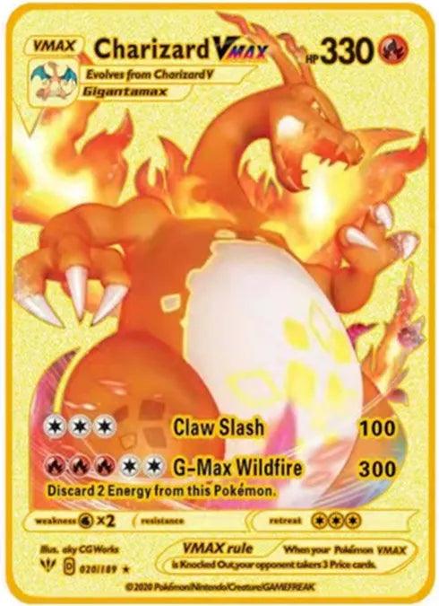 Pokemon English Metal Card Anime Pikachu Charizard Mewtwo Blastoise Vmax Shiny Letters Game Collection Card Kids Toy Gifts - petguardiansupplies