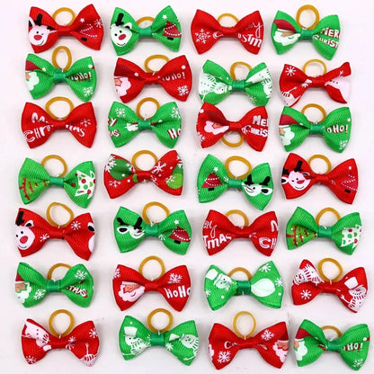 20 Pcs Dog Bows Pet Dog Grooming Accessories Products Handmade Christmas Small Dog Hair Bows Rubber Band Cat Hair Clips Boutique - petguardiansupplies