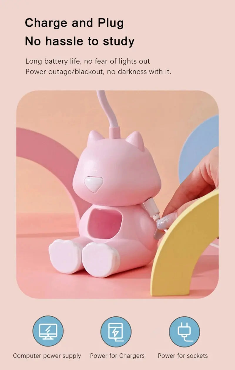 Creative Cute Cat Flexible Led Study Desk Lamp with Phone Holder Bedside Color Adjust Table Lamp for Kids Student Room - petguardiansupplies