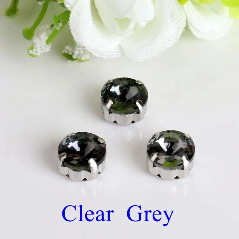 Glass Rhinestones! Satellite / Round Shape Diamond With Claw Sew On Strass Metal Base Buckle Crystal Stone Beads For Clothes - petguardiansupplies