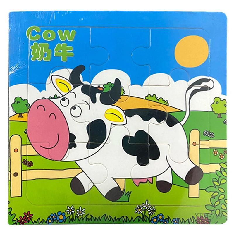 9pcs Kids Wooden Animal Puzzle Cute Cartoon Animal Puzzle Toys Early Educational Montessori Toys for Children - petguardiansupplies