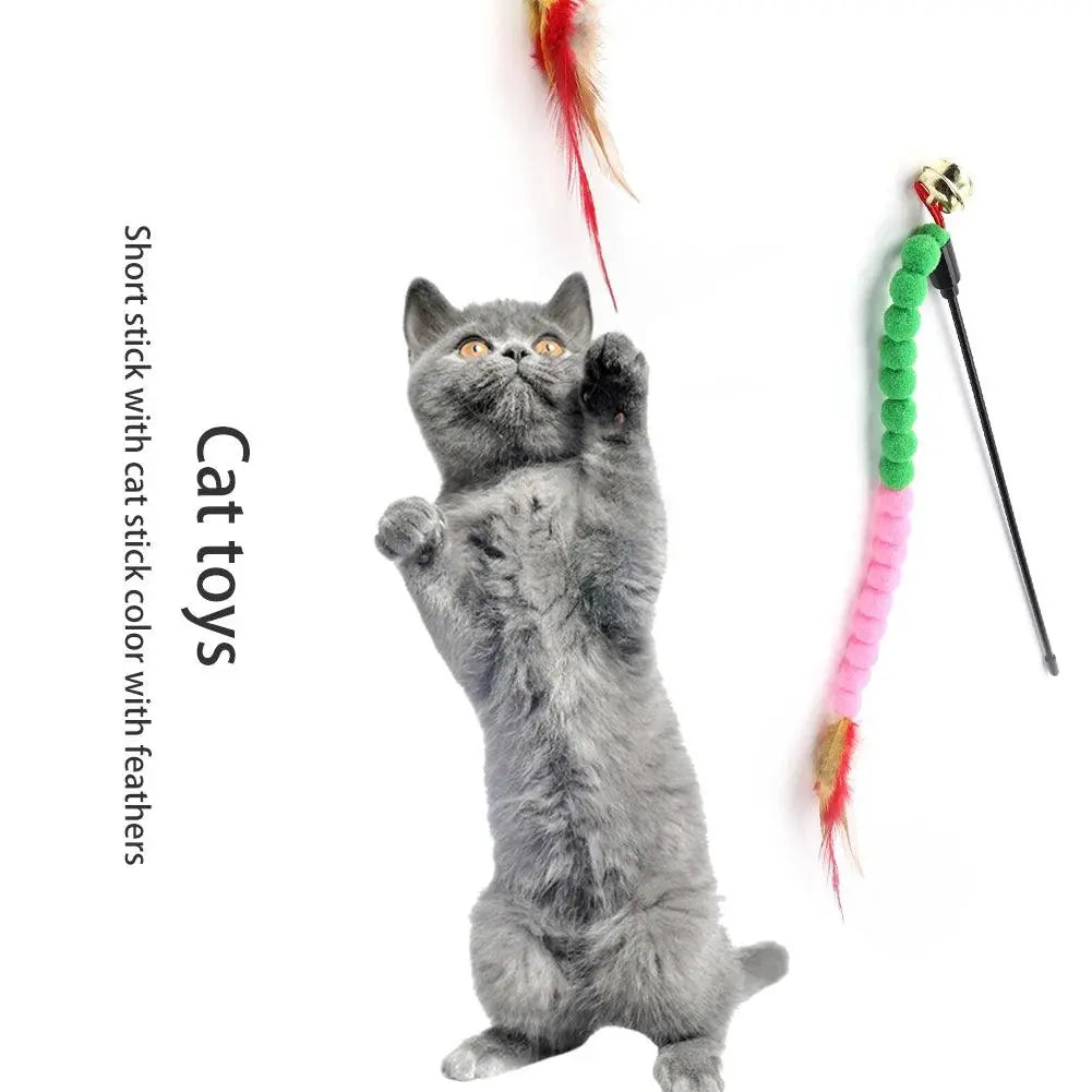 Cat Toys Cute Funny Colorful Rod Teaser Wand Plastic Pet Toys for Cats Interactive Stick Pet Teaser Cat Supplies - petguardiansupplies