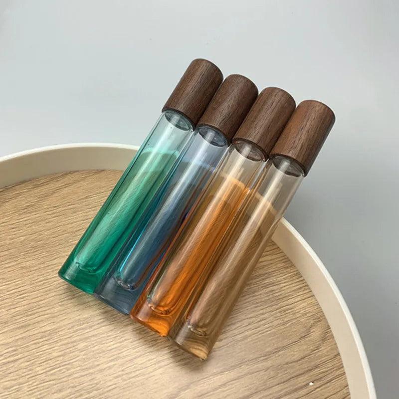 Perfume Bottle 10ml Wood Lid High Quality Mist Sprayer Essential Oil Roller Roll-on Bottle Portable Makeup Tool Perfume Atomizer - petguardiansupplies