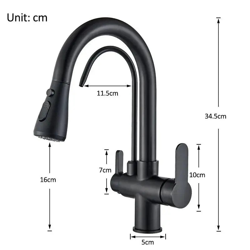 Black and Golden Filtered Crane For Kitchen Pull Out Sprayer  drinking water Three Ways Water Filter Tap Kitchen Faucet hot cold - petguardiansupplies