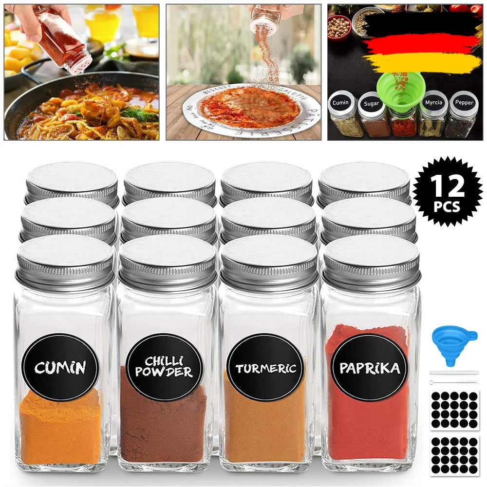 12pc 120ML bottle Glass Spice Bottle Jars Spice Jar Set Transparent Seasoning Storage Bottles Kitchen Salt Bottle - petguardiansupplies