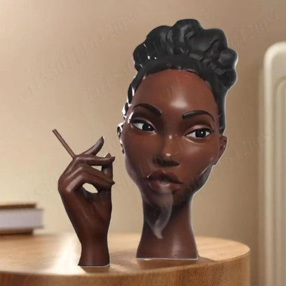 Headscents-Head Incense Burner Black Women Face Incense Holder Handmade Incense Stick Holder Statue for Home Bedroom Office - petguardiansupplies