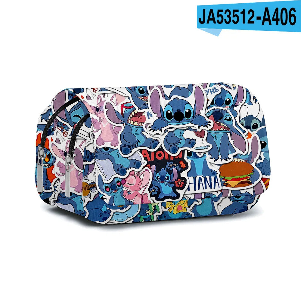 BANDAI Stitch Fully Printed Flap Pen Bag Stationery Box Cartoon Large Capacity Pencil Case Cute Anime Bags Student School Bag - petguardiansupplies