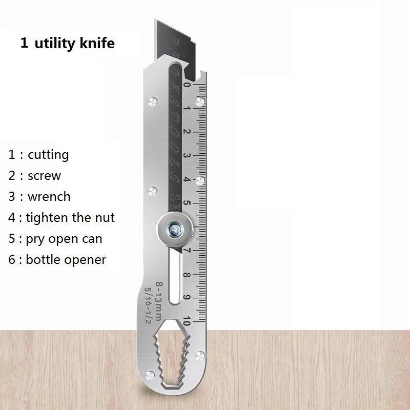 New 10 in 1 Knife Variable Cleaning Shovel нож канцелярия 칼 Stainless Steel Stationery Utility Knife Cutter Bottle Opener Wrench - petguardiansupplies