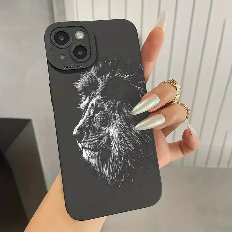 Lion Pattern Phone Case For iPhone - Shockproof Matte Soft Silicone Phone Cover - petguardiansupplies