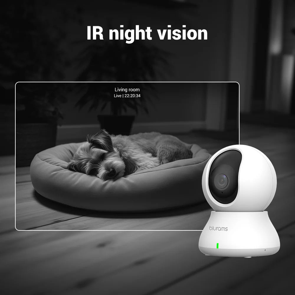 Blurams 2.4＆5G WiFi Indoor Camera, 2K, 360° PTZ Pet Dog IP CCTV Camera with Phone App, 2-Way Talk, Night Vision, for Home Securi - petguardiansupplies