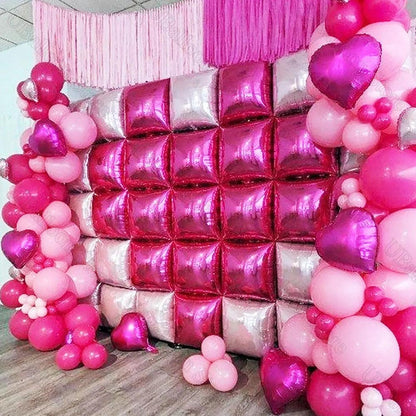 25/35Pcs Square Foil Balloons Wall Double Sided Metal Gold Hot Pink Square Balloon Backdrop for Birthday Baby Shower Wedding Dec - petguardiansupplies