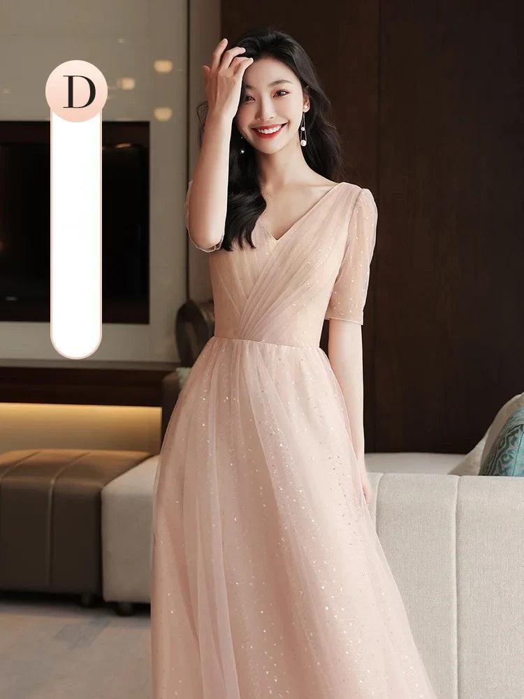 Pink Bridesmaid Dress 2024 New Summer Fairy Slimming High Sense Sisters up Temperament Evening dress Women - petguardiansupplies