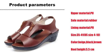 WOIZGIC Women Old Mother Laides Female Sandals Platform Shoes PU Leather Non Slip Beach Summer Cool Zipper Size 35-41 PGP-1153 - petguardiansupplies