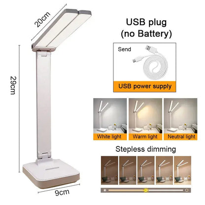 LED Desk Lamp USB Rechargeable Table Lamp 3 Levels Dimmable Touch Desk Lighting Eye Protection Foldable For Bedroom Desk Light - petguardiansupplies