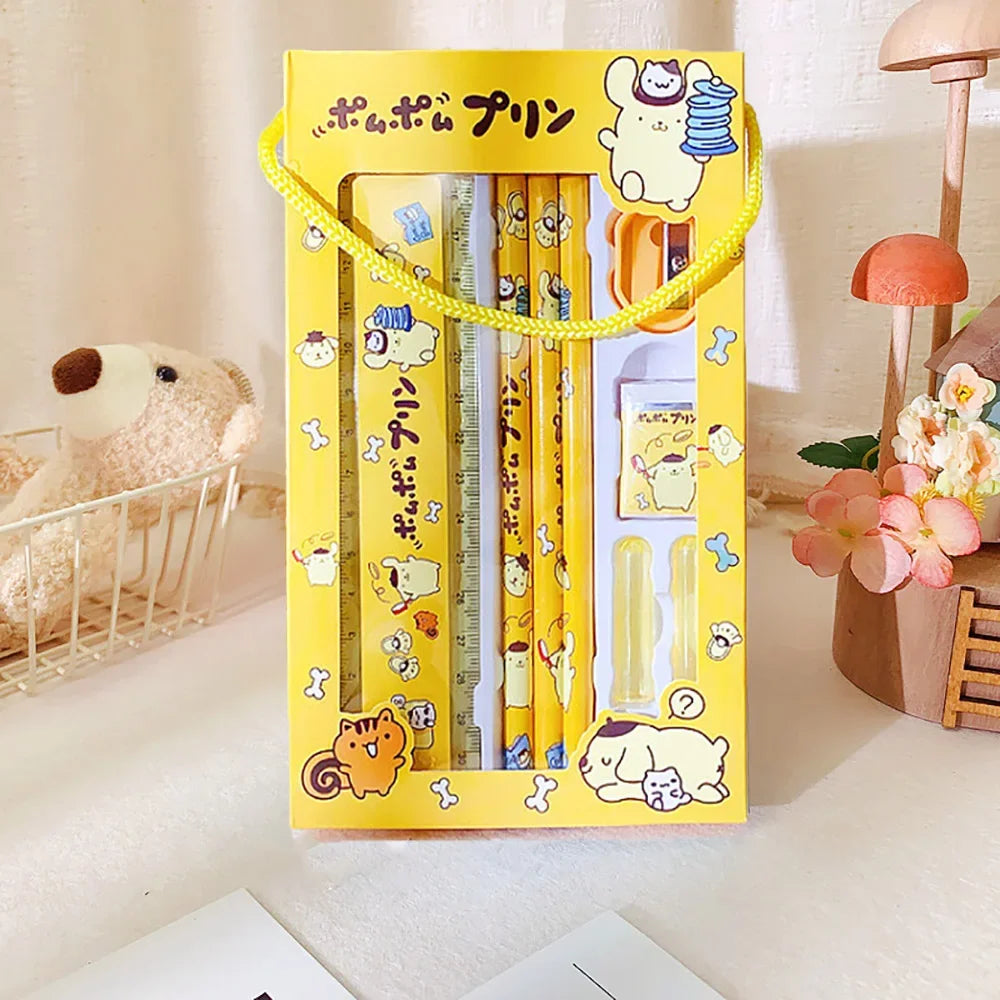 Sanrio Hello Kitty 8PCS Stationery Set Pencils Erasers Rulers Cartoon Cinnamoroll Melody Kuromi School Students Supplies Gifts - petguardiansupplies