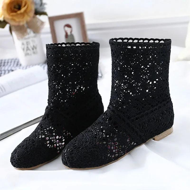 Summer Shoes Breathable Mesh Summer Boots Women Flat Heel Ankle Botas Womens Boots Fashion Cut-Outs Brand ZH262 - petguardiansupplies