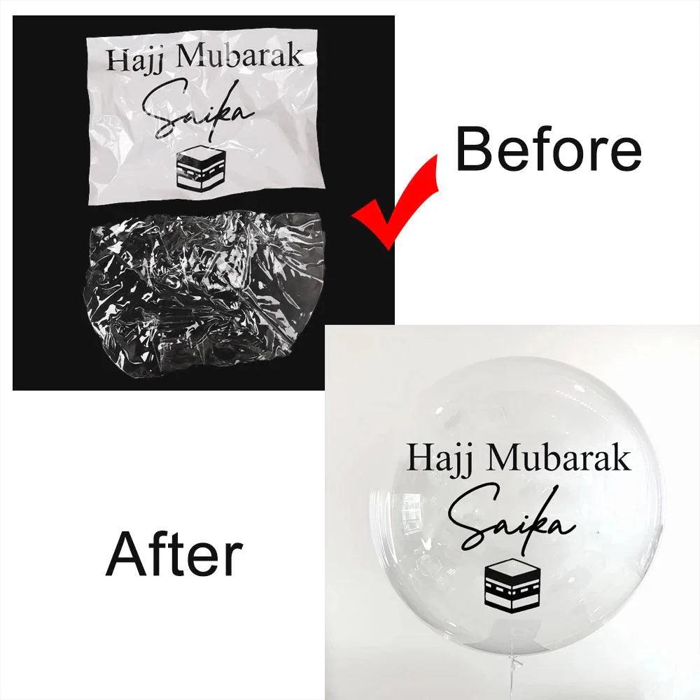 Custom Hajj Mubarak Balloons Vinyl Sticker 24/36Inch Personalized Kaaba Umrah Mubarak Clear Balloons for Eid Mubarak Decoration - petguardiansupplies