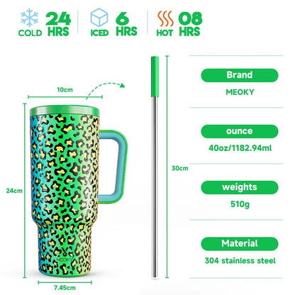 Meoky 40oz Tumbler Handle Straw Multiple Prints Stainless Steel Bottle Thermos Coffee Cup Portable Vacuum Insulated Car Mug Gift - petguardiansupplies