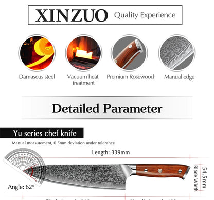 XINZUO 8.5 Inch Chef Knives High Carbon Chinese VG10 67 Layer Damascus Kitchen Knife Stainless Steel Gyuto Knife Rosewood Handle - petguardiansupplies