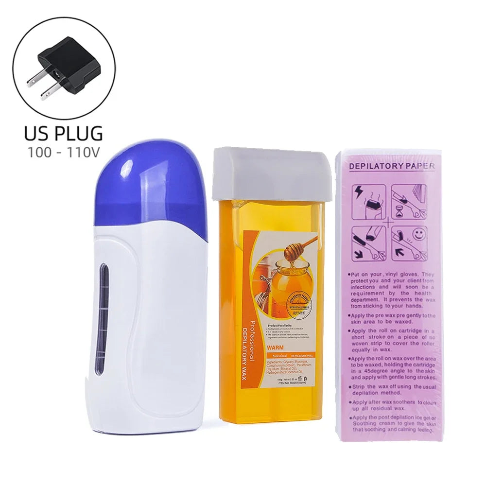 Honey Epilatory Waxing Kit Depilatory Roll on Wax Heater Machine with Refillable Wax Cream&100PCS Waxing Papers For Hair Removal - petguardiansupplies