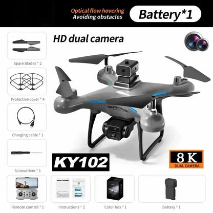 KY102 Drone Professional 8K HD Dual Camera Aerial 360 Obstacle Avoidance Optical Flow Four-Axis RC Aerocraft Drone 2024 New Toy - petguardiansupplies