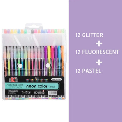 Kit 60 Colored Gel Pen Set, Glitter Metallic Pastel Neon Pen 12 24 36 48 Colors - petguardiansupplies